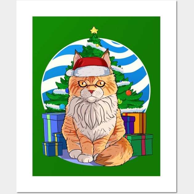 Maine Coon Cat Santa Christmas Gift Wall Art by Noseking